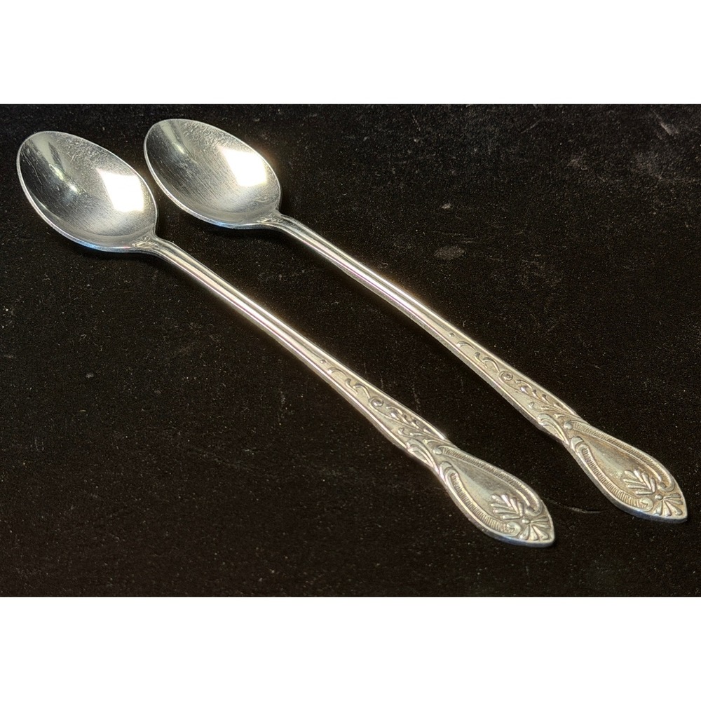 Kimco Stainless Korea Iced Tea Spoons, Long Handle Floral Scroll, Set of 2